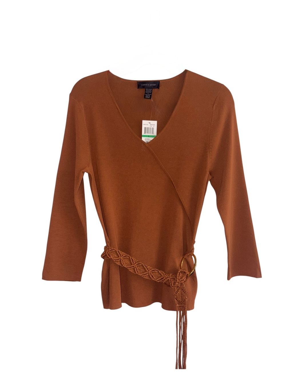 NWT Cable & Gauge Earthy Rust Knit Top w/ Braided Tassel Belt